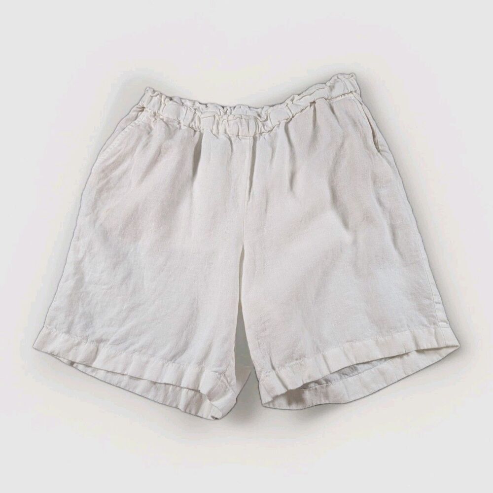 J Jill Pure Jill Linen Shorts Womens S White Paperbag Elastic Waist Casual